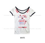 Cartoon Lettering See-through Ringer Short Sleeve