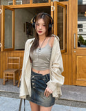 Hardy Unbalanced Button Low Denim Mini Skirt