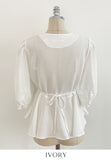 Lua V-neck Peplum Three Quarter Blouse