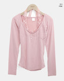Hinb Halter Layered Button Long Sleeve T-shirt