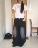 Minta Washing Side Pin Tuck Wide Denim Pants