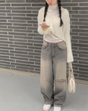Reaper angora crop knit cardigan