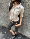 Leon Button Capri Denim Three Quarter Pants