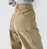 Golden Corduroy Cargo Veloa Fleece Long Wide Pants