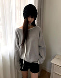 [Muffler SET] Mavin Lip Neck Color Matching One Off Shoulder Wool Long Sleeve Knit