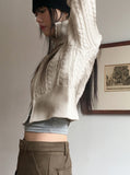 Dual Washing Cable Two-Way High Neck Crop Long Sleeve Knit Zip-Up