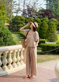 [Two Piece] Wings Frill Wing Blouse Wide Banding Pants