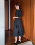 Tian Boat Neck Puff Flare Long One Piece