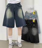 Back Pocket Washing Bermuda A-Line Knee Length Denim Shorts