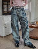 Heart Patch Washing Denim Pants