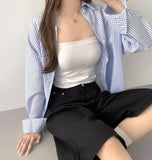 Striped loose fit long sleeve shirt