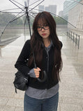 Risha Check Collar Knit Shirt Rib Cardigan
