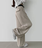 Two Pin Tuck Belt Set Wide Slacks Pants