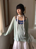 Levui Summer See-through V-Neck Layered Long Sleeve Tee