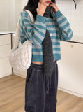 Kiku Stripe Boucle Semi Crop Knit Cardigan