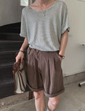 Bonnie Linen Stripe U-Neck Short Sleeve T-Shirt