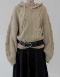 Cable Two-Way Knit Hood Zip-Up