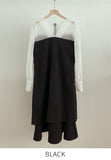 Chenibel V-neck Color Matching Pin-Tuck Flare One Piece