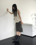 Arrit hippie button side shirring hooded sleeveless