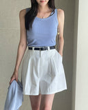 Amy Pintuck Banding Short Cotton Pants (Belt Set)