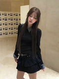 Rosin Color Matching Collar Button Slim Long Sleeve T-shirt