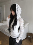 Keusi Rose See-through Lace Hood Zip-Up