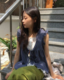 Hakeel Check Shirring Lace Layered Blouse