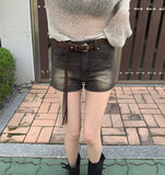 Suede Belt Set Span Denim Shorts