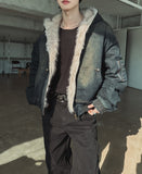 Raven Denim Crop Fur Hood Jumper