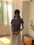 Picto Layered Shoulder Slit Short Sleeve T-Shirt