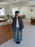 Trad Curved Washed Denim Balloon Wide Pants