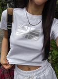 London Silver Print Semi-Crop Short Sleeve