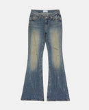 Wrinkle washed crack bootcut denim pants