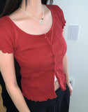 Plain Wrinkle Wave Button Short Sleeve Cardigan