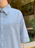 [Unisex] Bitten Check Over Short Sleeve Shirt