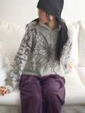 Nopel Vintage Butterfly Angora High Neck Long Sleeve Cardigan Zip Up