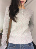 Shuji Flower Waffle Henley Neck Long Sleeve Tee