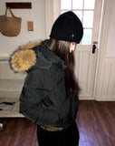 Rayoon fur hooded short zip-up padding