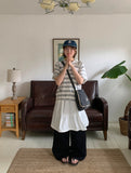 Kaol Stripe Dot Hood Short Sleeve Tee