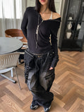 Hard vintage washed cargo denim pants