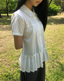 [MADE] Pooin Pleated Punching Short Sleeve Blouse