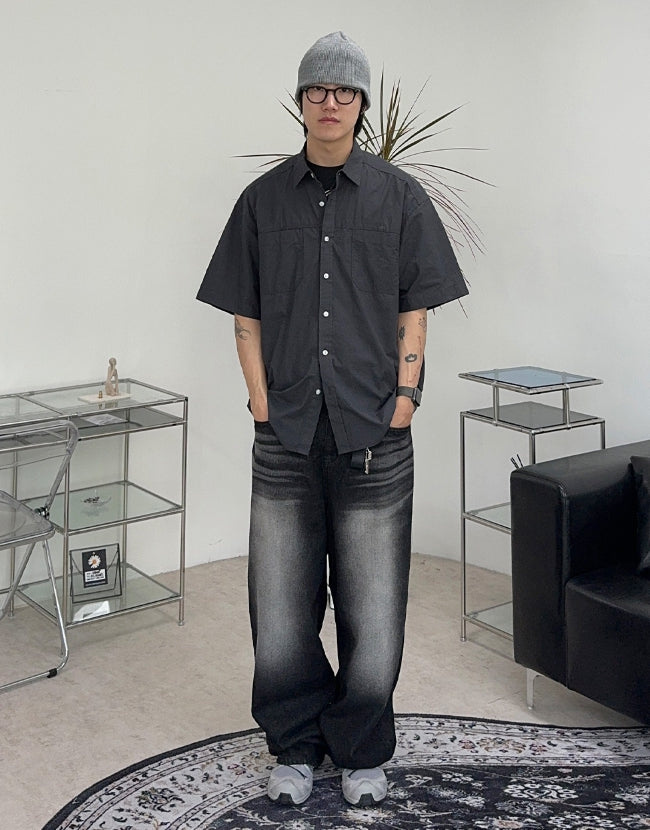 【SATIIIZ】Kady Black Washed Wide Denim Pants SATIIIZ (サティーズ) - ケイディブラックウォッシュ加工ワイド
