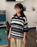 [unisex] Noyuki Stripe Boucle Sollar Short Sleeve Knit