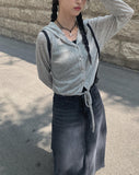 Luxe Black Wash Denim Long Skirt