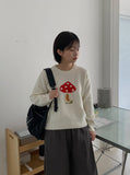 Colness Mushroom Print Wool Round Knit