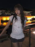 Libby Frill Shirring Off-Shoulder Short Sleeve T-Shirt