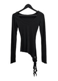 Frill Deep Round Neck Long Sleeve Tee