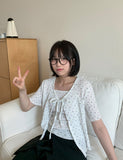 Natsume Embossed Flower Sleeveless Short Sleeve Cardigan Set