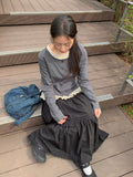 Vein Lace Banding Long Skirt