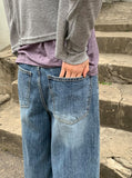 Garange Foldover Low Washing Wide Denim Pants